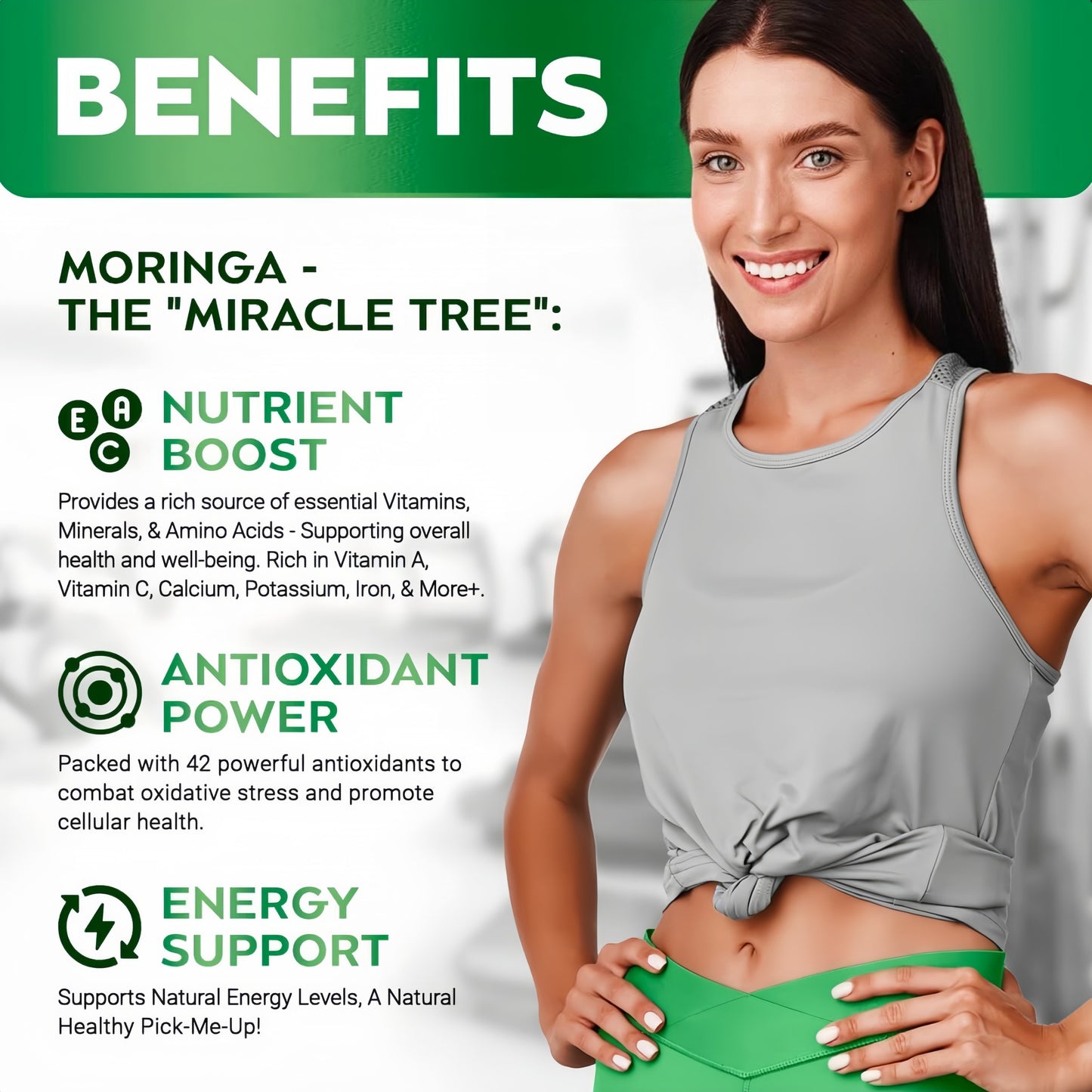 Moringa Capsules – 800mg Pure Moringa Powder Supplement – 60 Capsules for Natural Energy, Immune System, Skin & Gut Health Support, Green Antioxidant Superfood, Essential Vitamins & Amino Acids