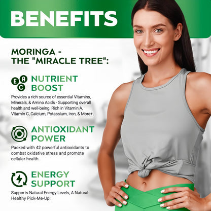 Moringa Capsules – 800mg Pure Moringa Powder Supplement – 60 Capsules for Natural Energy, Immune System, Skin & Gut Health Support, Green Antioxidant Superfood, Essential Vitamins & Amino Acids